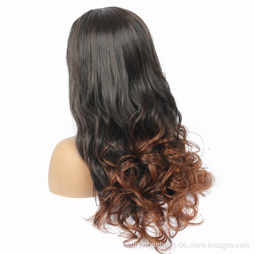 DTL 28 Inches Long Ombre Color Jumbo Body Wave Synthetic Fiber Hair Hand Tied Lace Front Wigs